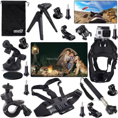 Camping Outdoor Dog Mount + Dog Harness Chest + Monopod + Chest strap Accessories Kit for GoPro Hero4 Hero 4 HD 3+ 3