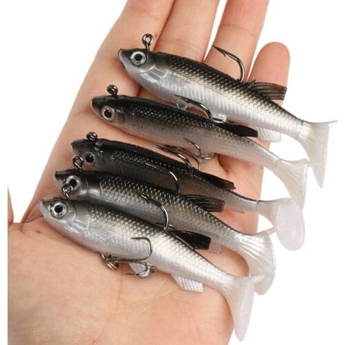 Fishing Lure 8 cm Soft Bait Head Sea Fish Lures Fishing Tackle Sharp Treble Hook T Tail Artificial Bait