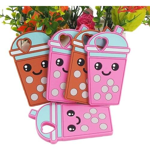 Chenkai 10PCS Silicone Bubble Tea Teether DIY Baby Shower Chewing Pendant Nursing Sensory Teething Pacifier Toy Gfit BPA Free