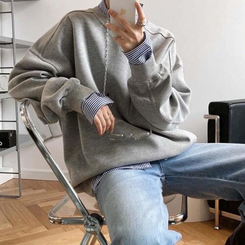 Oversized Big Sleeve Sweatshirts Women Vintage Laidback Pullover Roud Neck Fashion Base Jumper Autumn Female Clothing Casual Top