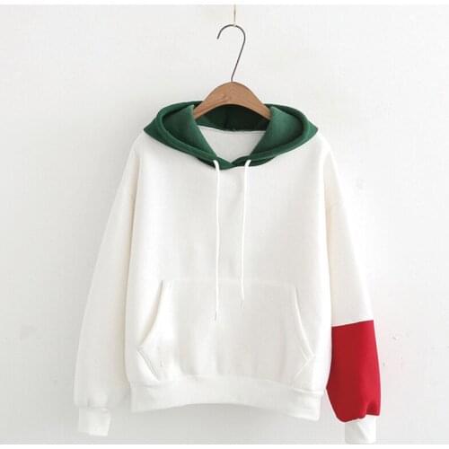 QRWR 2020 Sweatshirt Women Autumn Winter Casual Solid Plus Velvet Thickening Hoodies Loose Patchwork Women Sweatshirt