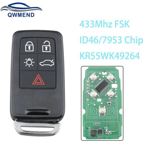 KR55WK49264 5 Buttons Smart Remote Car Key for Volvo XC60 S60 S60L V40 V60 S80 XC70 KYDZ ID46/7953 Chip 433Mhz