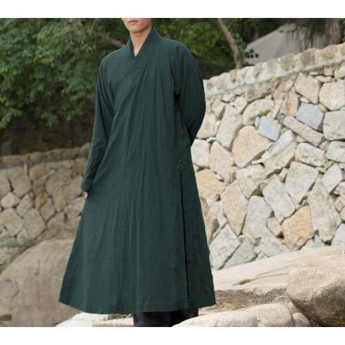 Unisex Summer&Spring high-grade cotton&linen shaolin kung fu monk clothing zen robe Buddhist lay meditation suits green