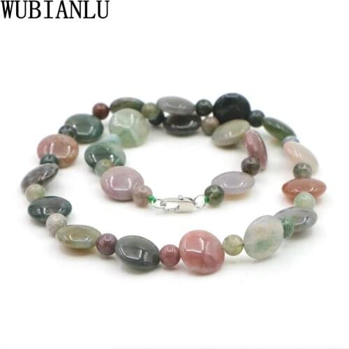 WUBIANLU 6-14mm Natural Stone Indian Agates Strand Healing Round Bead Necklace Women In Chain Necklaces Charming Jewelry Jaspers