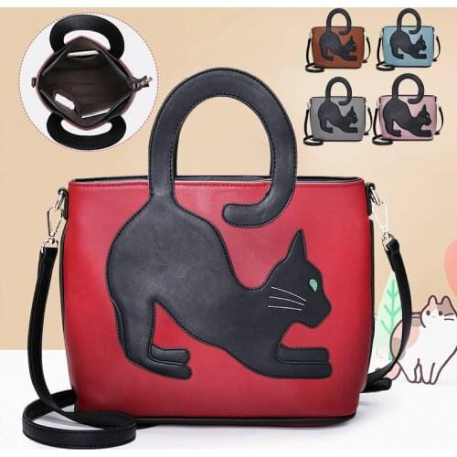 Women Cat Pattern Handbag Crossbody Bag Womens Cat Tail Patterned Handbag PU Leather Shoulder Messenger Bag Zipper Briefcase