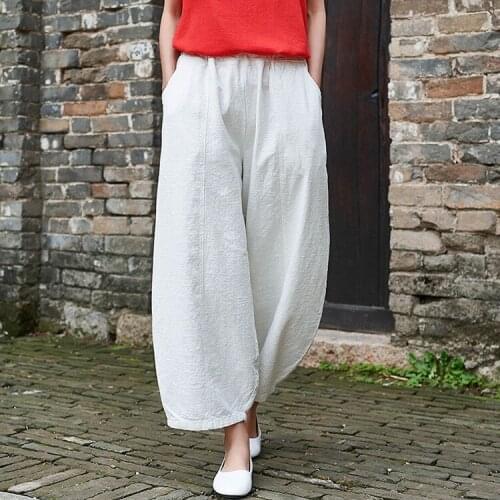 ARANSUE High quality Ninetee pantalones Spring and Summer Ramie Trousers female chinese style plus size pants