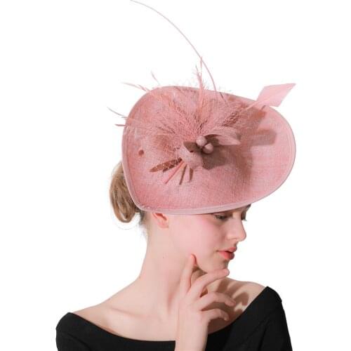 Women Peach Color Kenducky Party Hats Ladies Fascinator Hair Accessories Women Elegant Veils Bridal Headwear Fashion Headdress