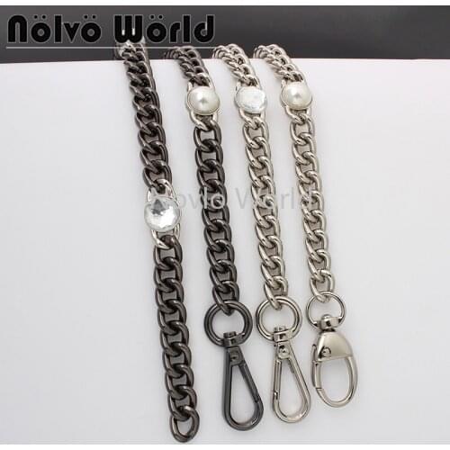 1-5-20pieces 60-100-120cm 11mm width silver gun black color aluminum chains with pearls for leather purse bag chain