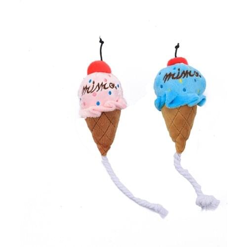 1pc Cute Cat Puppy Dog Plush Sound Chew Toy Ice Cream Bite Squeaker Interactive Training Tooth Cleaning Pet Supply Dogs Toys