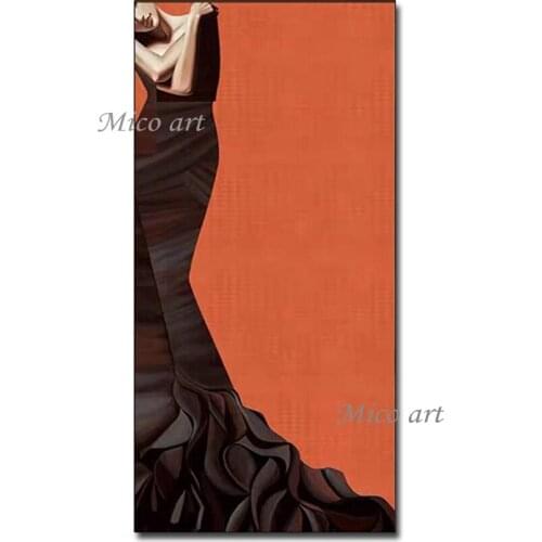 100% Hand Painted Flamenco Sexy Lady Oil Painting Woman Dancing Pictures Wall Decor Canvas Art For Bedroom Decoration Paintings