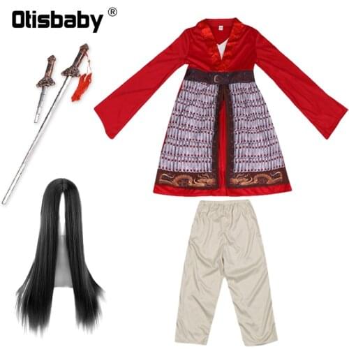 2Pcs Carnival Movie Kids Mulan Costume Sword and Wig Child Photography Girls Mulan Party Dress up Chinese Traditional Clothing