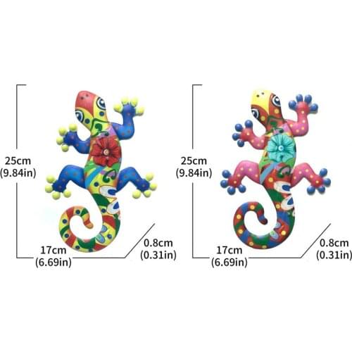 2PCS/set Wall Fence Lizard Miniatures Craft Sculptures Rustproof Iron Gecko Wall Decoration Home Outdoor Garden Ornament