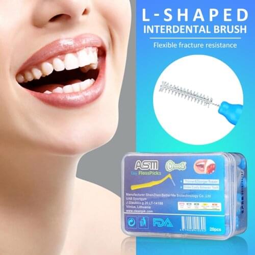 20Pcs Interdental Brush L Shaped Denta Floss Interdental Cleaners Orthodontic Dental Teeth Brush Toothpick Oral Care Tool