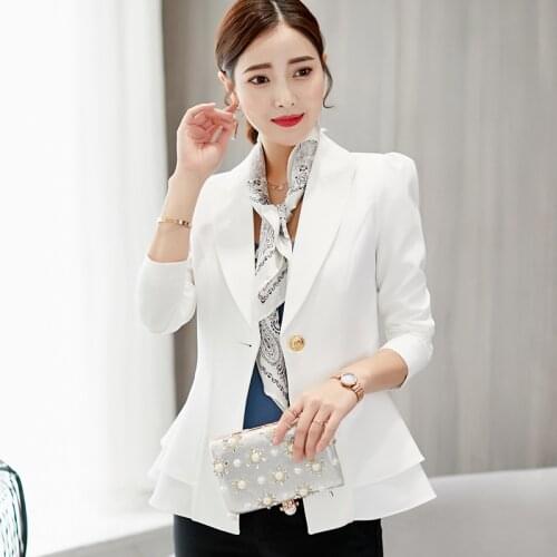 2019 Blazer Femme Jackets Women Blazer Pink Long Sleeve Blazers Solid One Button Coat Slim Office Lady Jacket Female Tops Suit
