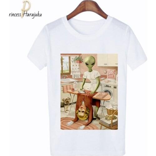 2020 New Women Fashion Cute T-shirt Harajuku Tshirts Funy Alien Cartoon Print Casual Aesthetic T Shirt Casual Kawaii Ropa Mujer