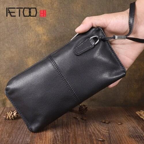 AETOO Handmade retro first layer cowhide long wallet, leather clutch, large-capacity youth clutch