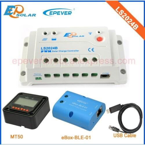 A solar charge controller automatic 12v 24v work LS2024B with MT50 remote meter+USB cable bluetooth function box