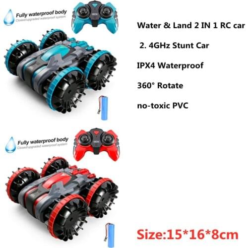 Remote Control Car 2.4Ghz Amphibious Vehicle 360° Rotate IPX4 Waterproof RC Off Road All Terrain Stunt Car For Kids Gift
