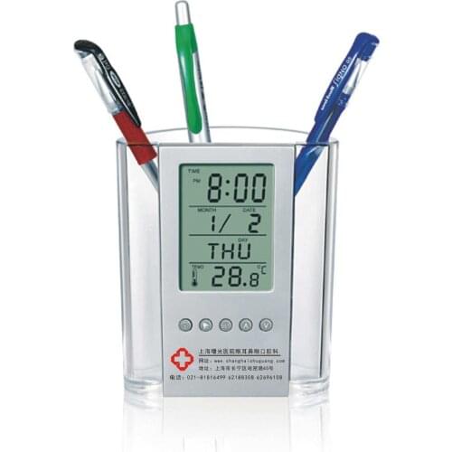 Free shipping Cheap transparent electronic alarm calendar penholder pen holder office business gifts customized advertising