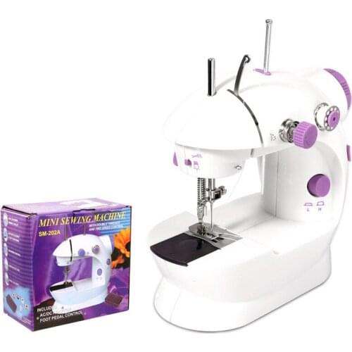 Household Mini Pedal Sewing Machines Dual Speed Double Thread Multifunction Electric Tread Rewind Sewing Machine with LED lamp