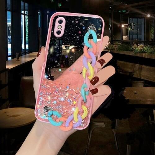 Glitter Stars Rainbow Wristband Bracelet Soft Phone Case For Huawei P30 Lite Cover P40 Lite Honor 10 Lite 9X 8X Y9S Y9S Y5P Y6P