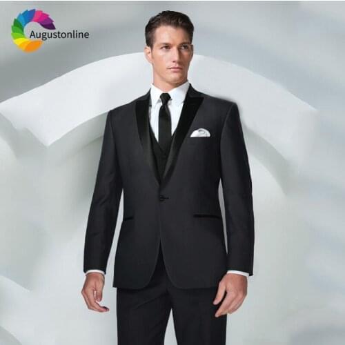 Black Men Suits For Wedding Suits Peaked Lapel Evening Party Prom Groom Tailor Tuxedo Slim Fit Best Man Blazer Jacket+Pants+Vest