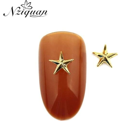 New arrivals 20pcs a pack of golden five-pointed star nail decoration stickers charm geometric metal alloy ladies DIY decoration