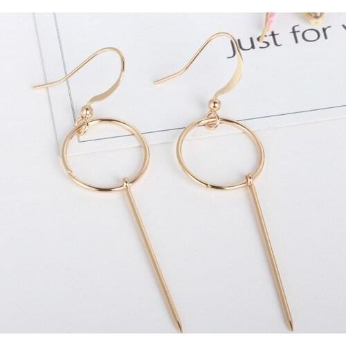 Long Stick Pendant Small Loop Golden Silver Plated Black Dangle Earrings Drop Earrings for Women