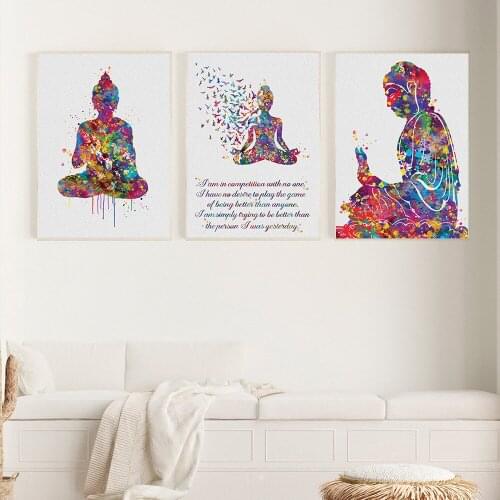 Canvas Painting Meditation Abstract Buddha Yoga Art Motivational Quote Poster Buddhism For Living Room Decoration Home Decor
