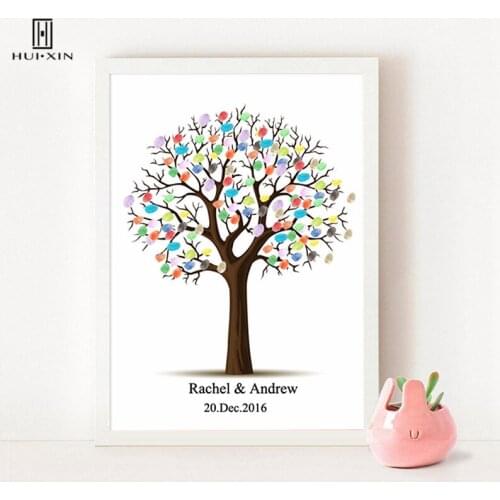 Creative Printing Free Custom Name Date Canvas Wedding Tree Paintings Fingerprint DIY Signature Guest Book For Wedding Decor