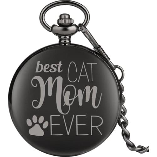Best Cat MOM Ever Quartz Pocket Watch Unique Dog Mom Theme Souvenir Gifts for Male Women Luxury Collectibles for Animal Lovers
