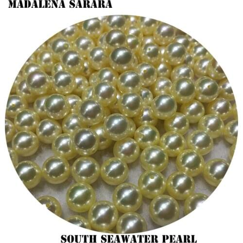 MADALENA SARARA AAA SOUTH PEARL SEAWATER LIGHT GOLD PEARL 8.0-8.5MM ROUND PEARL 100% QUALITY GUARANTEE