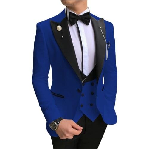 Fashion Men Suits for Wedding Solid Groom Tuxedo 3 Piece Coat Pants Double Breasted Vest Slim Fit Terno Masculino Costume Homme