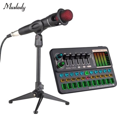 Muslady SK500 Portable Live Sound Card Voice Changer Device Audio Mixer Kit Microphone Stand for Computer Live Streaming Online
