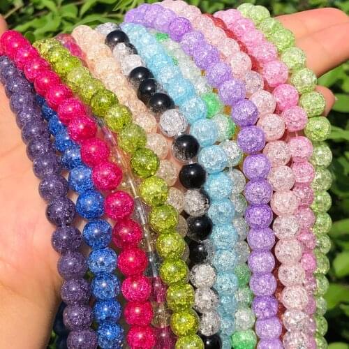 Natural Snow White Cracked Quartz Multicolor Crystal Glass Beads Round Spacer Loose Beads For Jewelry Making DIY Bracelet Earing