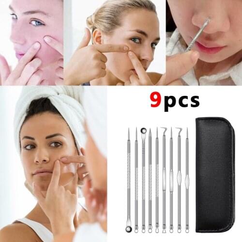 New 9pcs/set Dual Heads Acne Needle Blackhead Blemish Squeeze Pimple Extractor Remover Spot Cleaner Beauty Skin Care Tool Kit