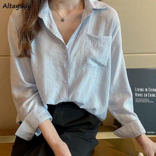 New Shirts Women S-3XL Simple Office Lady Pockets Solid Summer Formal Female All-match Vintage Korean Camisa Fashion Temperament