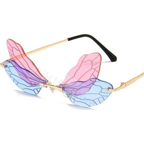 New Girl Lady Party Eyesglasses With Dragonfly Wings European American Children Fashion Rimless Sunglasses