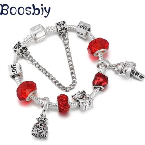 New Design Silver Plated Lucky Cat Pendant Charm Bracelet DIY Crystal Glass Beads Bracelets For Women Lucky Jewelry Gift