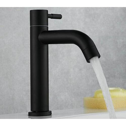 Single Cold Quick Open Type Bathroom & Kitchen matte black Faucet Stainless Steel Deck Mounted Sink Bibcock Water cold Tap SC306