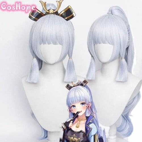 Genshin Impact Kamisato Ayaka Cosplay 75cm Wig Silver Blue Wig Cosplay Anime Wigs Heat Resistant Synthetic Wigs Halloween