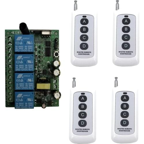 AC 220V 4CH 4 CH Wireless Remote Control Switch System Wireless Light Switch Relay Module Radio Receiver Transmitter 315/433Mhz