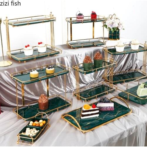 Green Marble Texture Trays Decorative Storage Trays Desktop Dessert Plate Cake Stand Household Storage Dish Kitchen Organizer