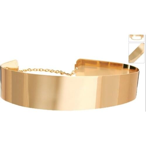 Fashion women Embellished Gold Full Metal plate Metallic Mirror Obi waist Belt Corset with chain decoration