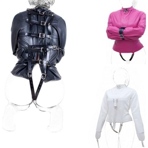 L/XL Leather Straitjacket with Crotch Strap,Female Straight Jacket Gimp Costumes, BDSM Slave Role Bondage Harness Toys for Women