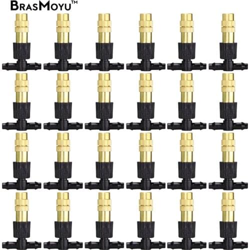 30/50/100PCS Adjustable Copper Misting Nozzle w/ 4/7mm Plastic Tee Connector Brass Watering Irrigation Sprinkler Cooling Nozzle
