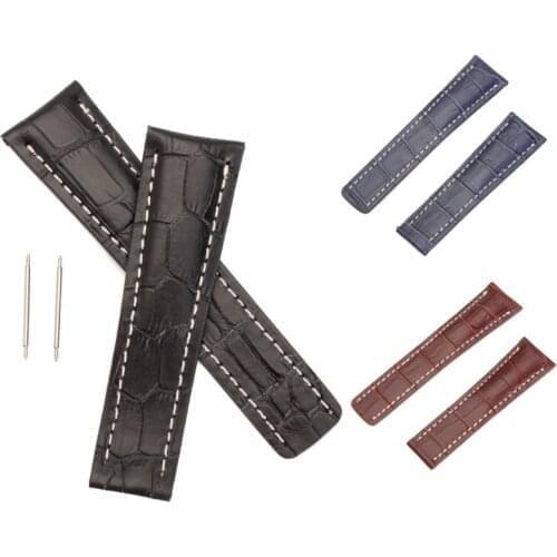24mm Alligator Grain Watch Strap Genuine Leather Replacement Watchband Wristband Black/Dark Blue/Brown