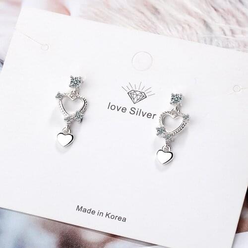 925 Sterling Silver Double Heart Drop Earrings Cubic Zirconia Dangle Earring For Party Fashion Jewelry Wholesale S-E831