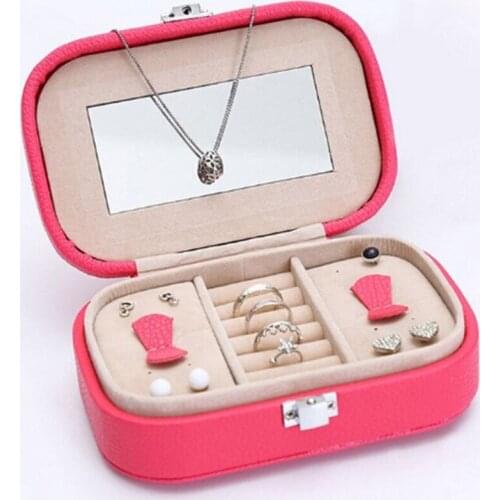 Korean Pu Leather Jewelry Box With Mirror Travels Portable Organizer Ring Bracelet Earring Display Storage Drawer Box Case