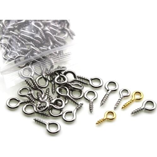 100pcs/lot Stainless Steel Gold Screw Eye Pins Findings for Pendant Clasps Screw Eye Hooks Fit Drilled Beads DIY Jewelry Making